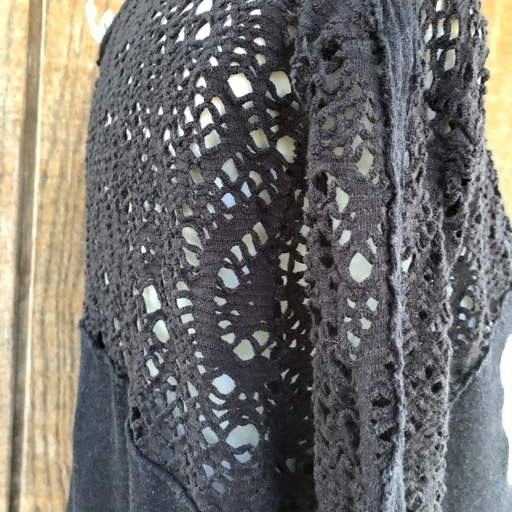 FREE People Gold State Black Crochet Shirt